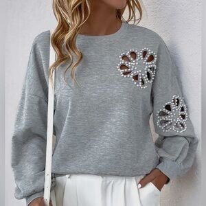 Gray Pearl Embellished Women's Top